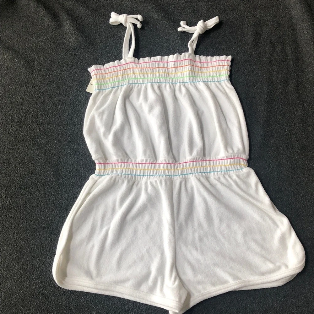 Arizona Jean Company Girls White Terry Swim Romper Coverup + 🌈 Size L (14-16)